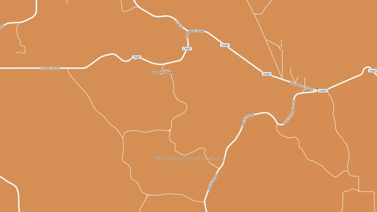 Map of the best neighborhoods in the Bull Hollow area, with better matches in green and worse matches in red