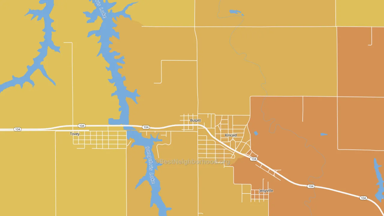 Map of the best neighborhoods in the Bulpitt area, with better matches in green and worse matches in red