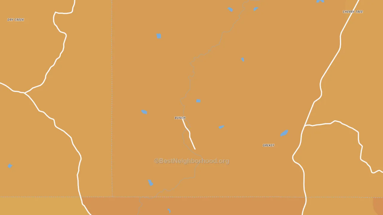 Map of the best neighborhoods in the Bunch area, with better matches in green and worse matches in red