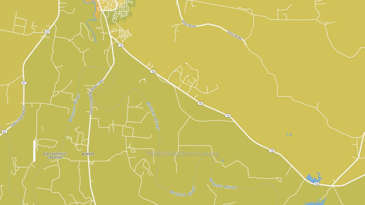 Map of the best neighborhoods in the Bunger area, with better matches in green and worse matches in red