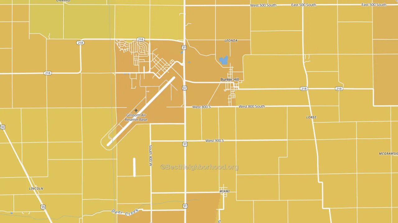 Map of the best neighborhoods in the Bunker Hill area, with better matches in green and worse matches in red