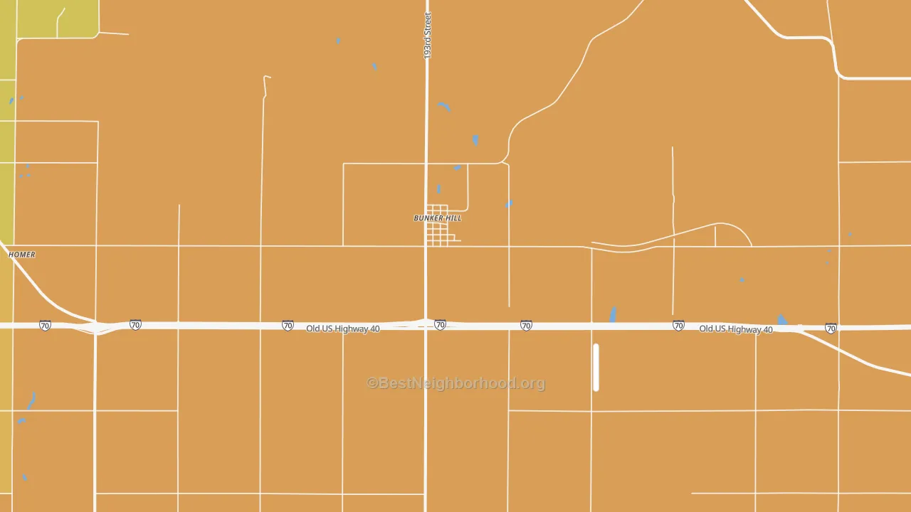 Map of the best neighborhoods in the Bunker Hill area, with better matches in green and worse matches in red