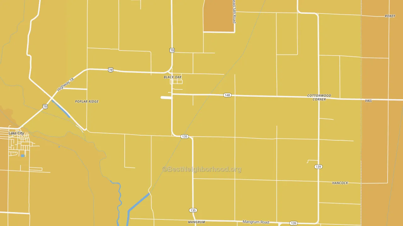Map of the best neighborhoods in the Bunney area, with better matches in green and worse matches in red
