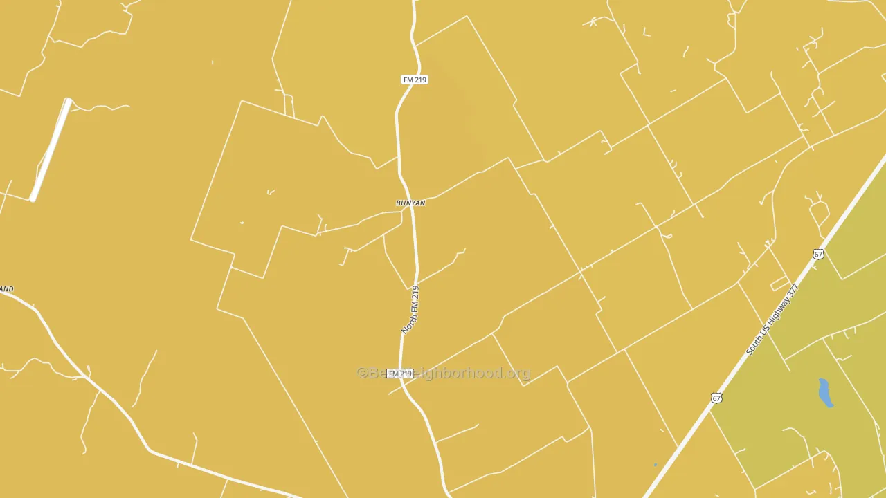 Map of the best neighborhoods in the Bunyan area, with better matches in green and worse matches in red