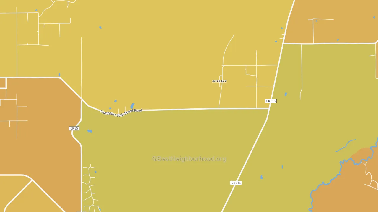 Map of the best neighborhoods in the Burbank area, with better matches in green and worse matches in red