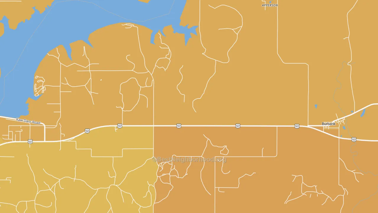 Map of the best neighborhoods in the Burbank area, with better matches in green and worse matches in red