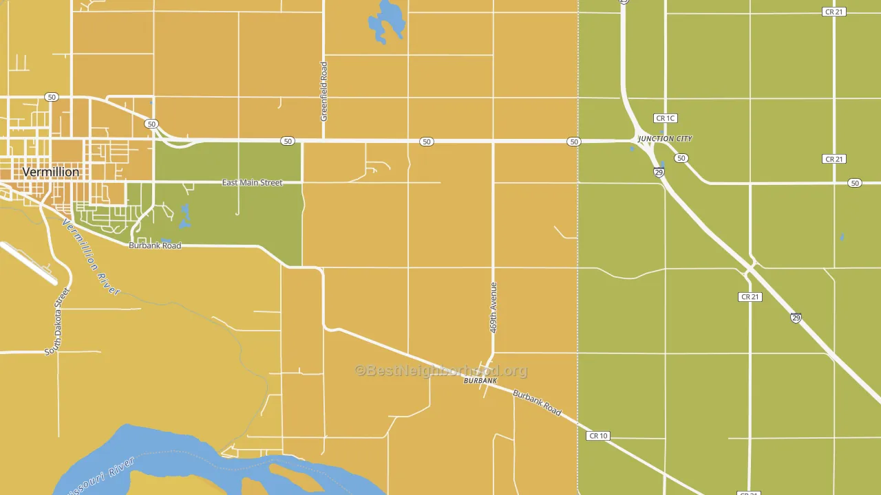Map of the best neighborhoods in the Burbank area, with better matches in green and worse matches in red