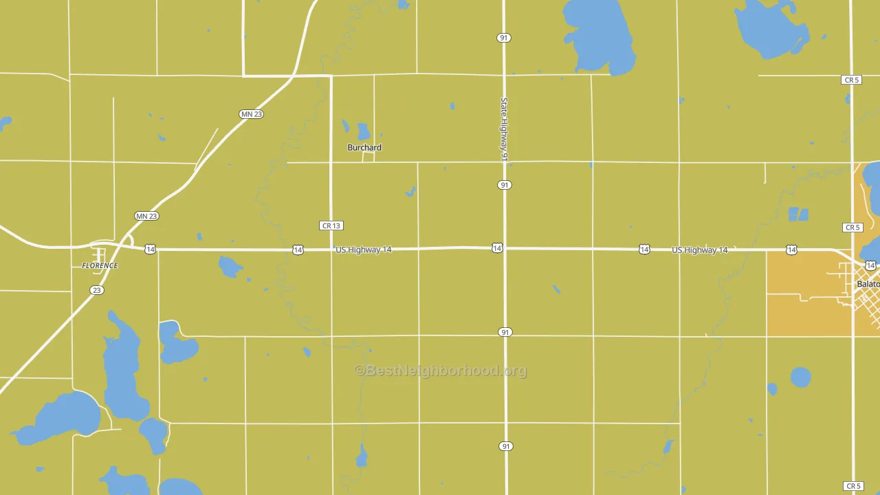 Map of the best neighborhoods in the Burchard area, with better matches in green and worse matches in red