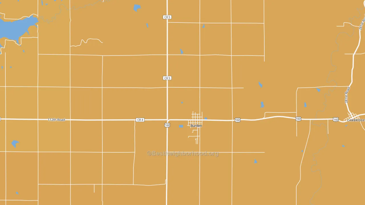 Map of the best neighborhoods in the Burden area, with better matches in green and worse matches in red