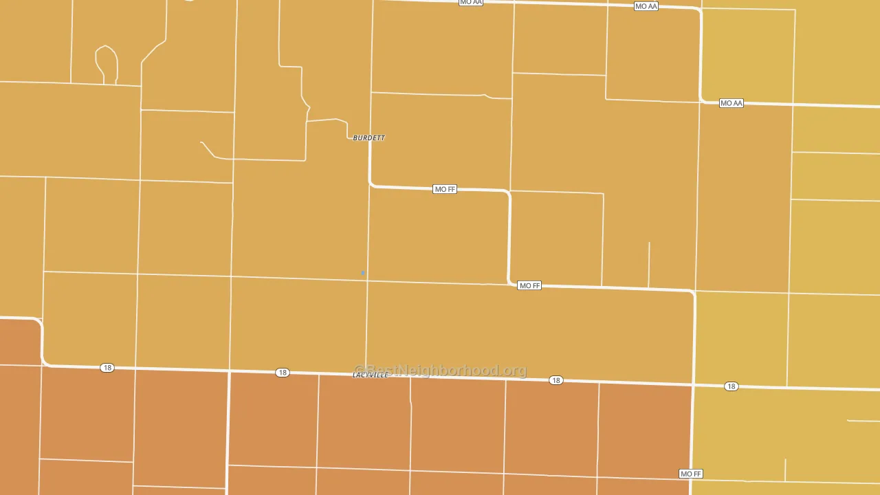 Map of the best neighborhoods in the Burdett area, with better matches in green and worse matches in red