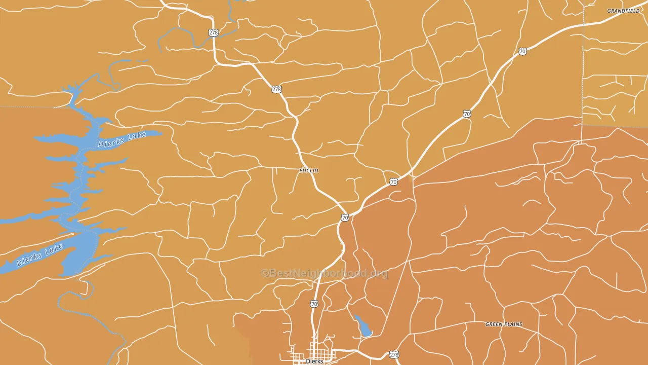 Map of the best neighborhoods in the Burg area, with better matches in green and worse matches in red