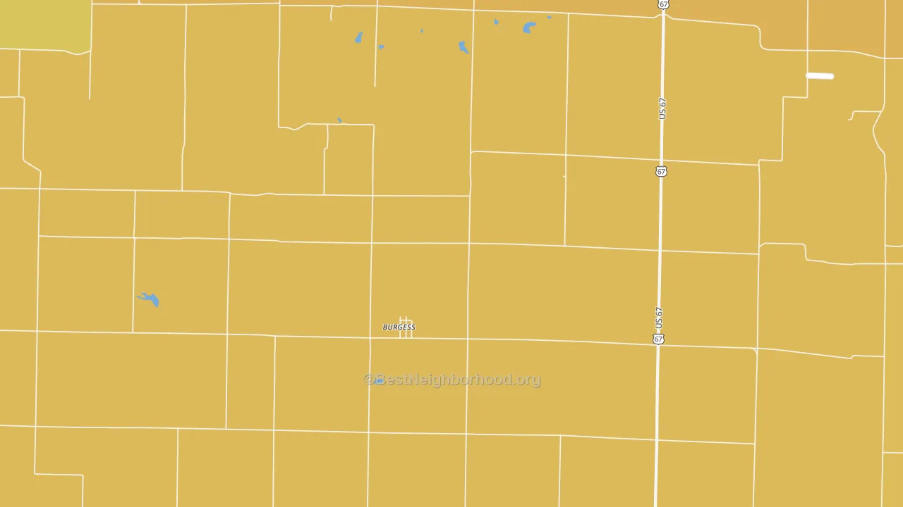 Map of the best neighborhoods in the Burgess area, with better matches in green and worse matches in red