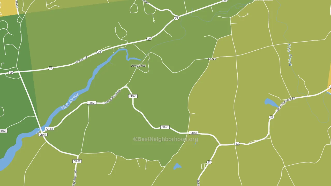 Map of the best neighborhoods in the Burgoyne area, with better matches in green and worse matches in red