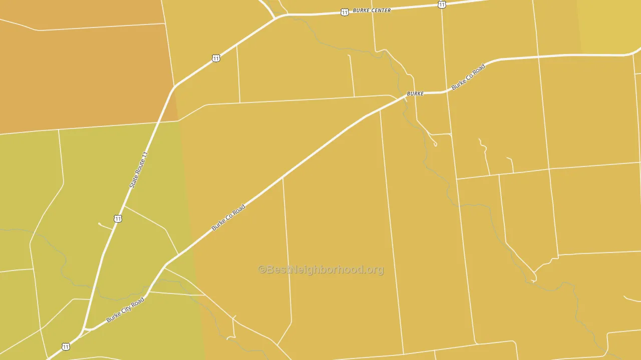 Map of the best neighborhoods in the Burke Center area, with better matches in green and worse matches in red