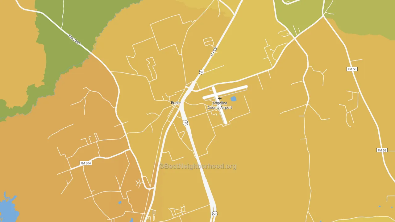 Map of the best neighborhoods in the Burke area, with better matches in green and worse matches in red