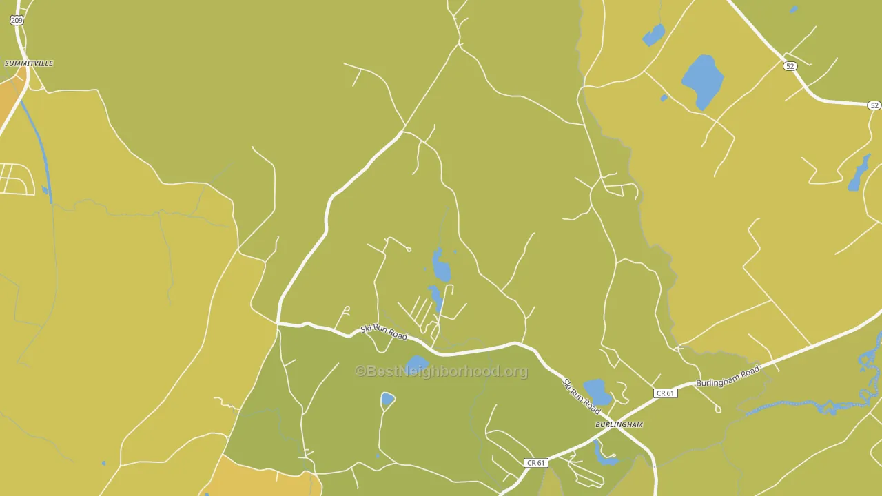 Map of the best neighborhoods in the Burlingham area, with better matches in green and worse matches in red