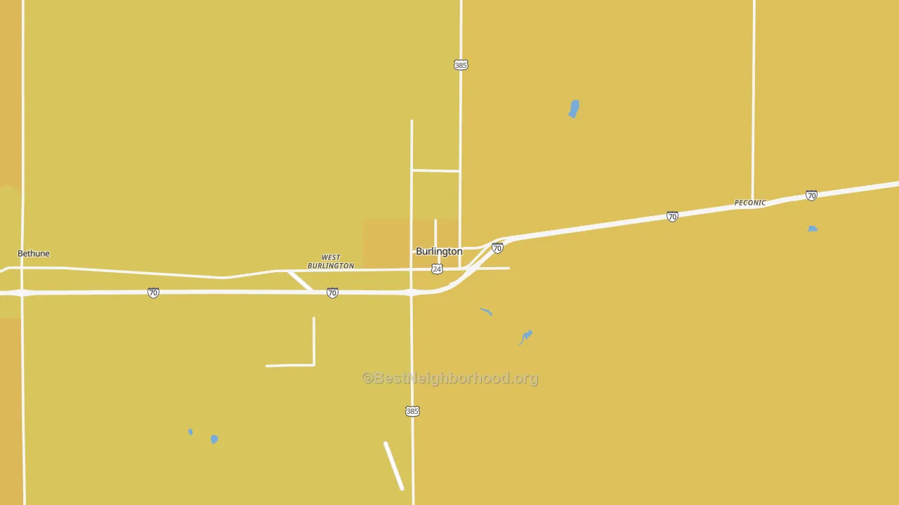 Map of the best neighborhoods in the Burlington area, with better matches in green and worse matches in red