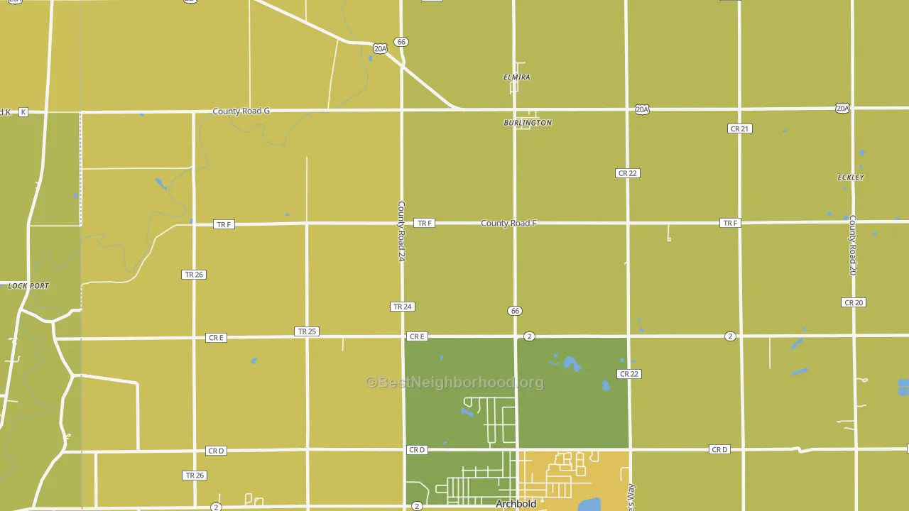 Map of the best neighborhoods in the Burlington area, with better matches in green and worse matches in red