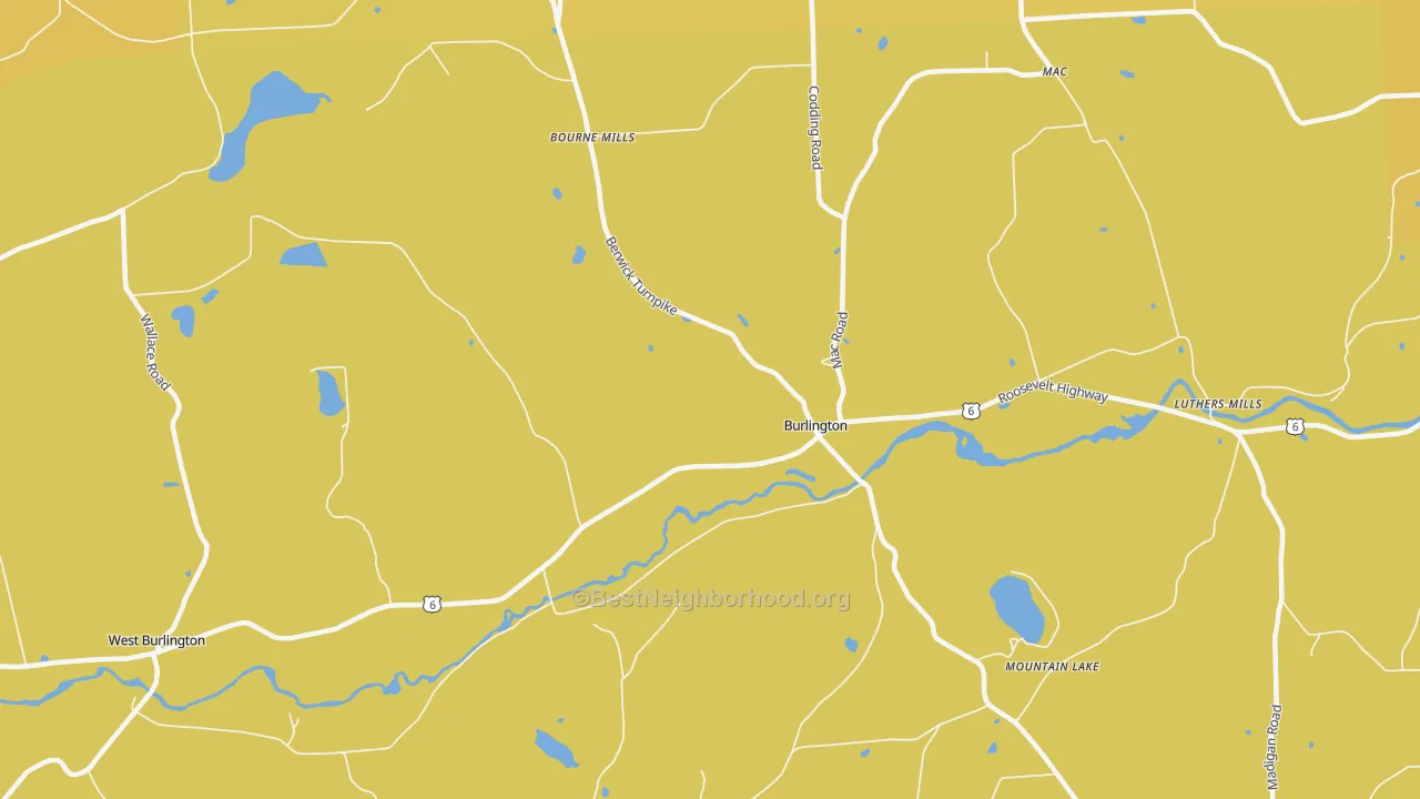 Map of the best neighborhoods in the Burlington area, with better matches in green and worse matches in red