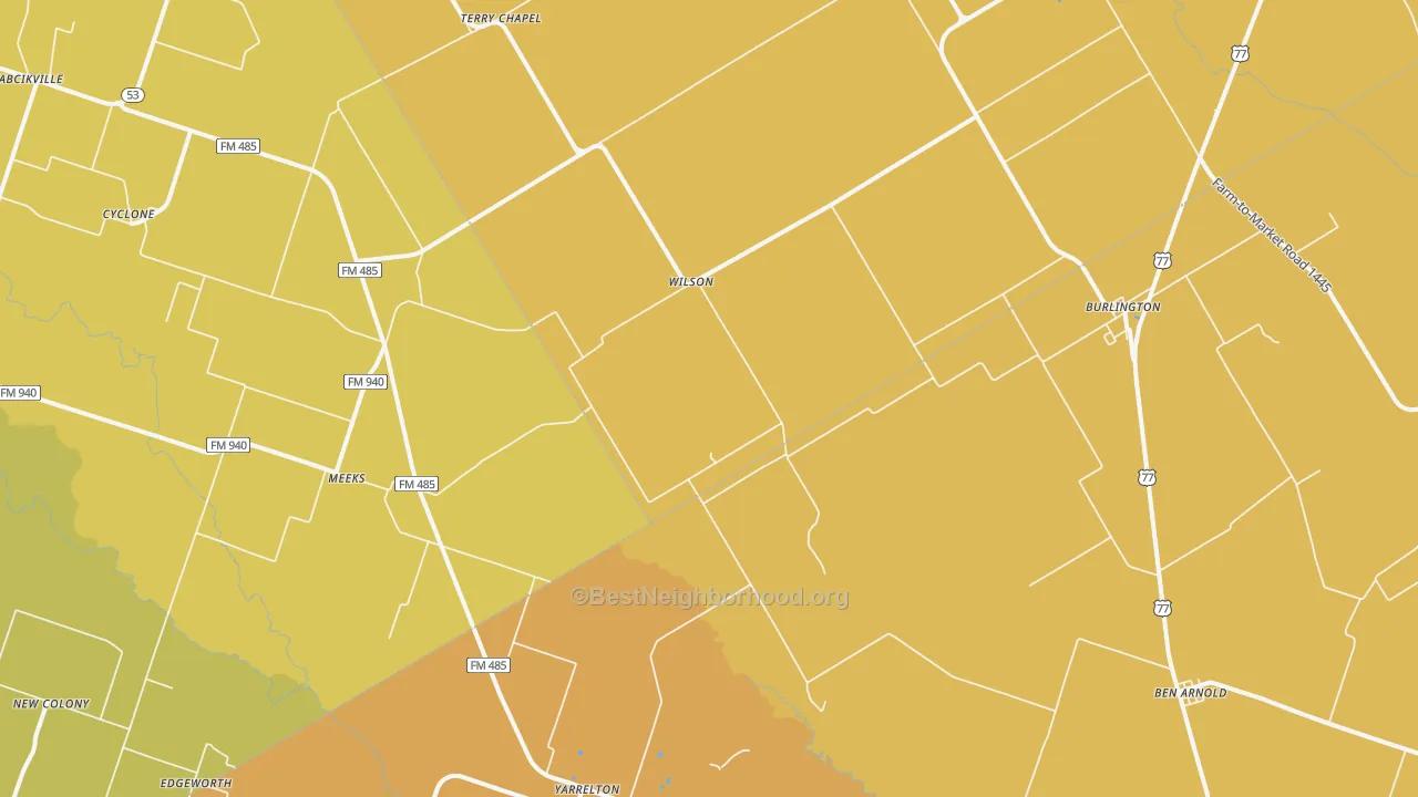 Map of the best neighborhoods in the Burlington area, with better matches in green and worse matches in red