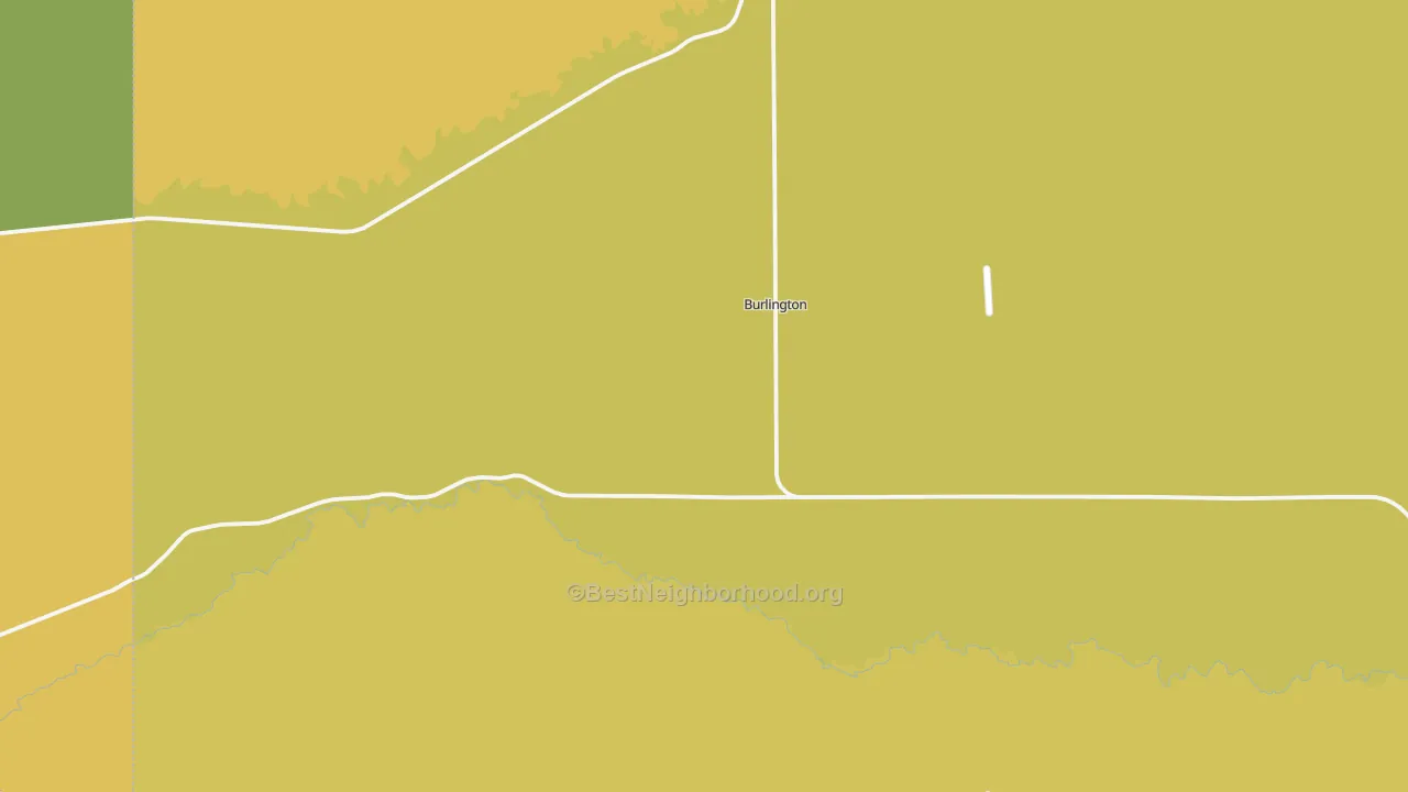 Map of the best neighborhoods in the Burlington area, with better matches in green and worse matches in red
