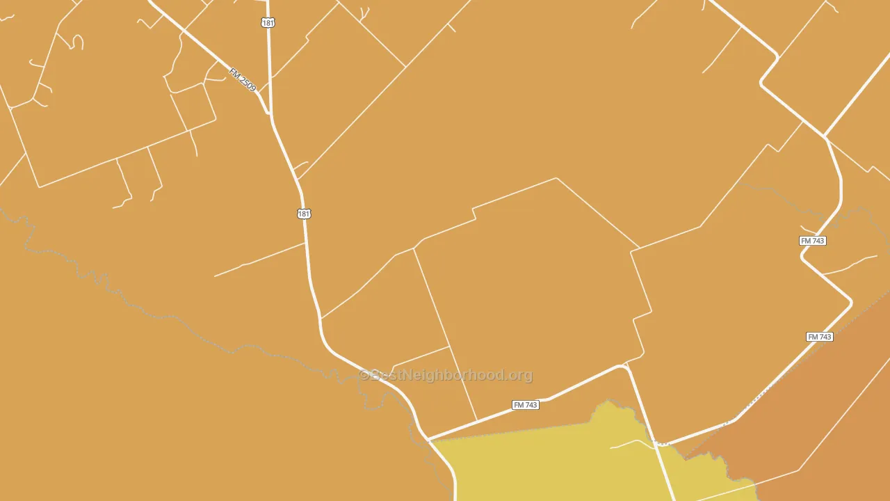 Map of the best neighborhoods in the Burnell area, with better matches in green and worse matches in red