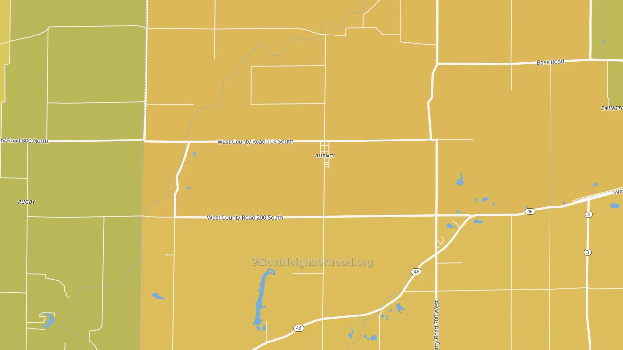Map of the best neighborhoods in the Burney area, with better matches in green and worse matches in red