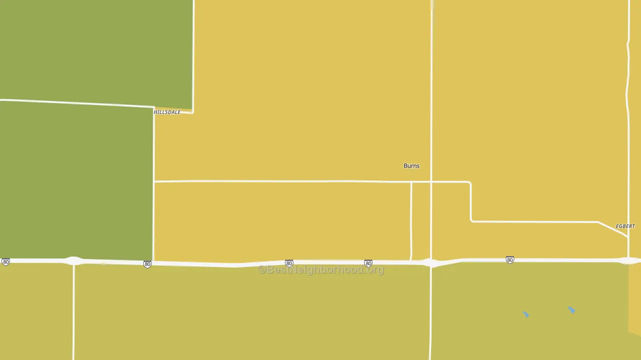 Map of the best neighborhoods in the Burns area, with better matches in green and worse matches in red