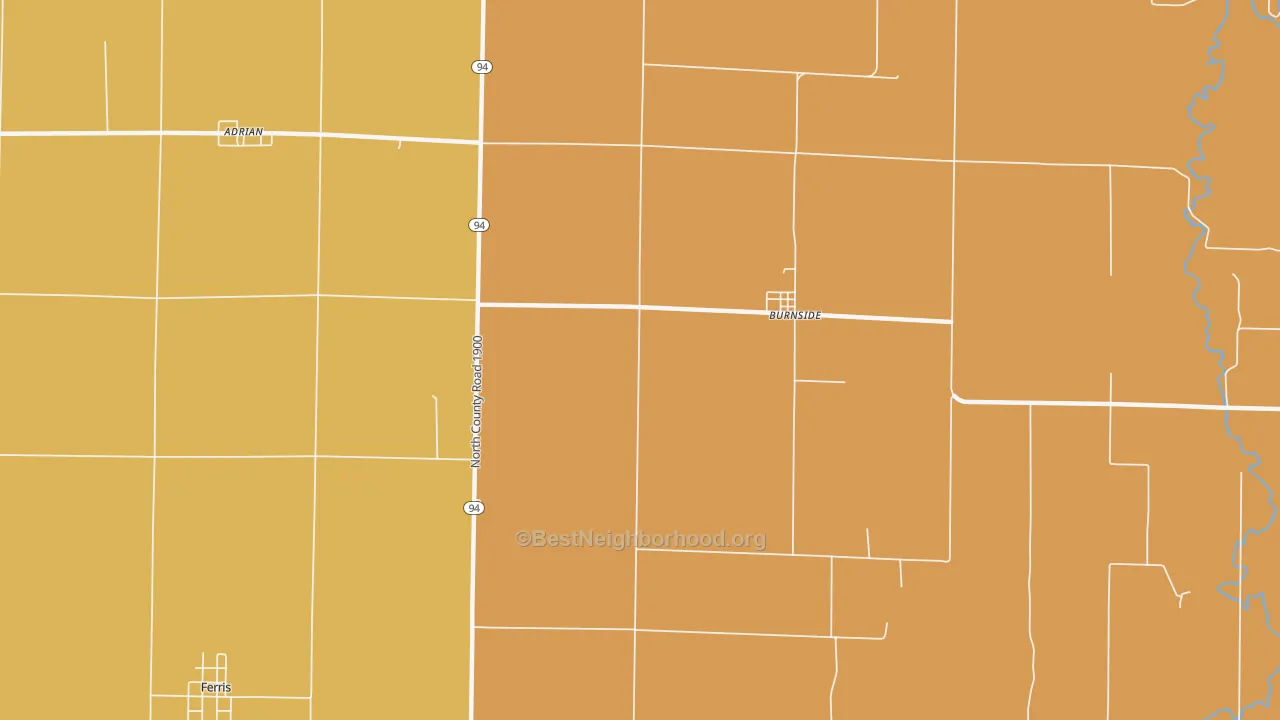 Map of the best neighborhoods in the Burnside area, with better matches in green and worse matches in red