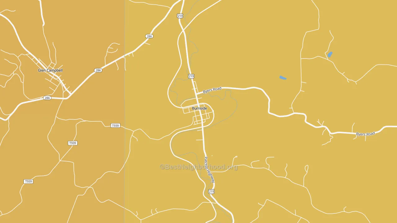 Map of the best neighborhoods in the Burnside area, with better matches in green and worse matches in red