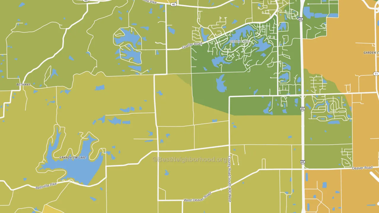 Map of the best neighborhoods in the Burnsville area, with better matches in green and worse matches in red