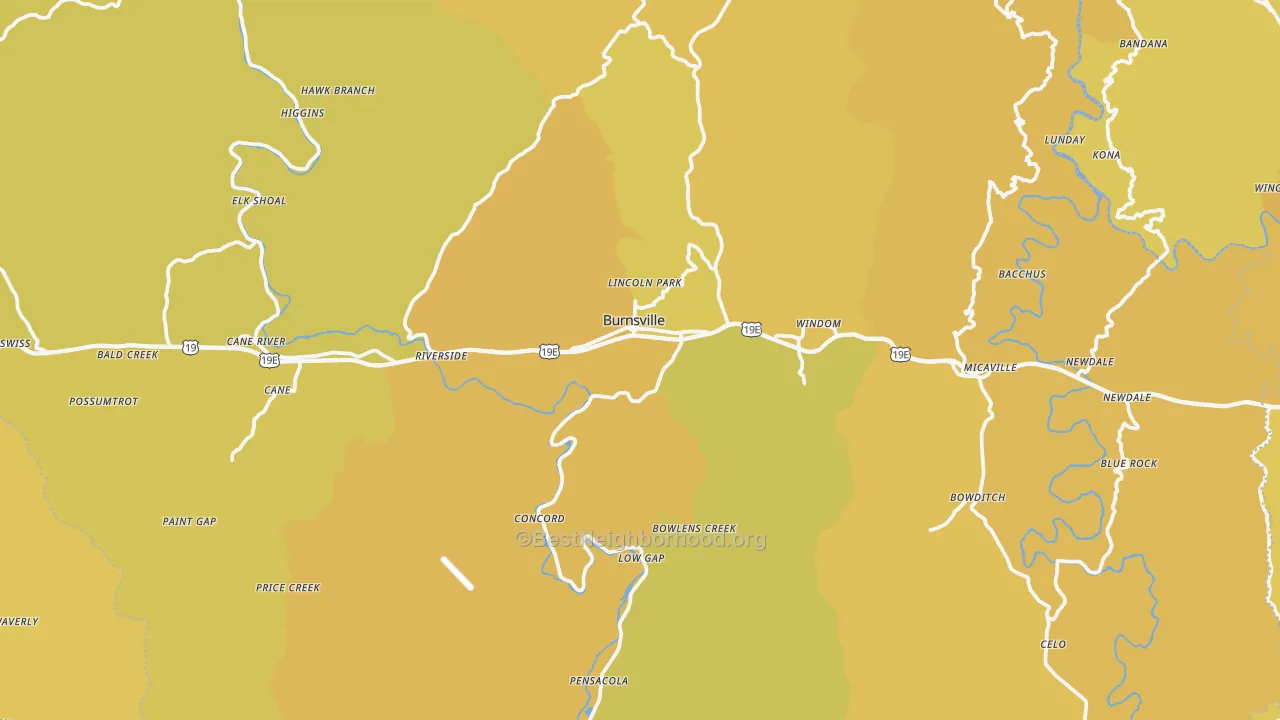 Map of the best neighborhoods in the Burnsville area, with better matches in green and worse matches in red