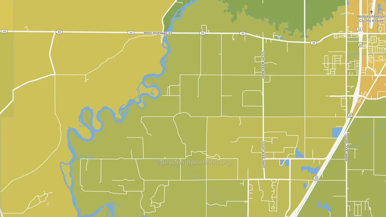 Map of the best neighborhoods in the Burton area, with better matches in green and worse matches in red