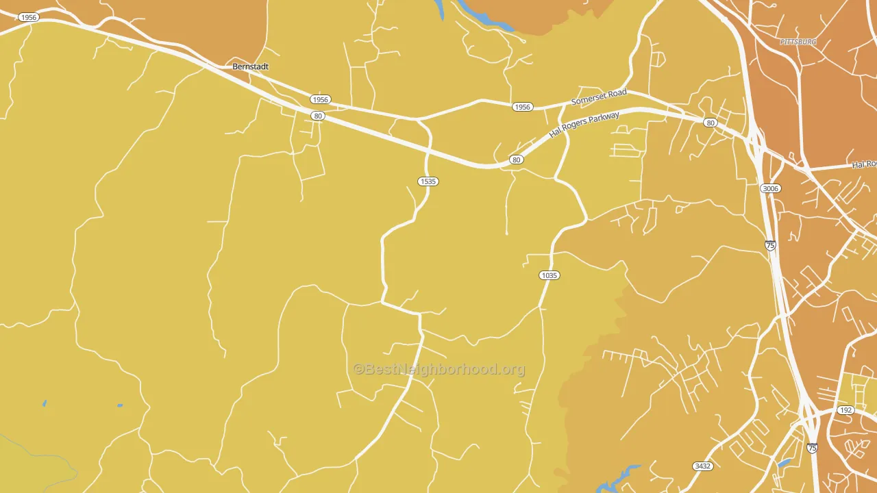 Map of the best neighborhoods in the Bush area, with better matches in green and worse matches in red