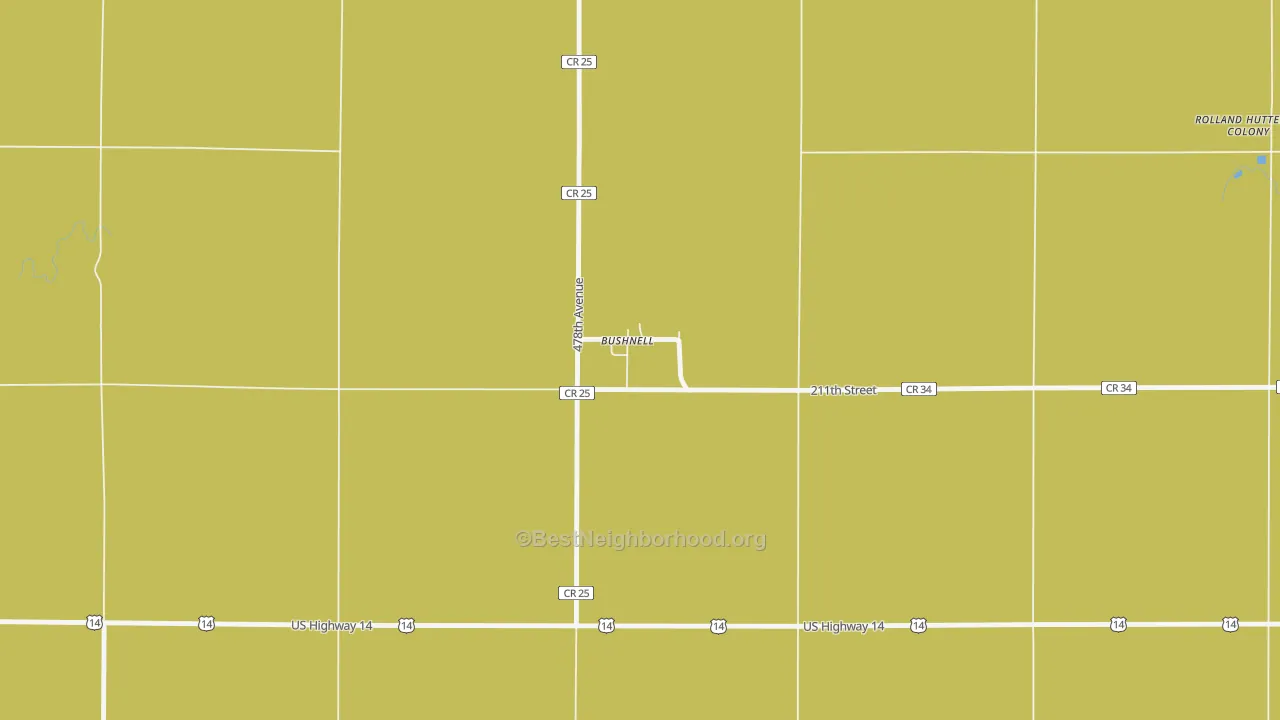 Map of the best neighborhoods in the Bushnell area, with better matches in green and worse matches in red