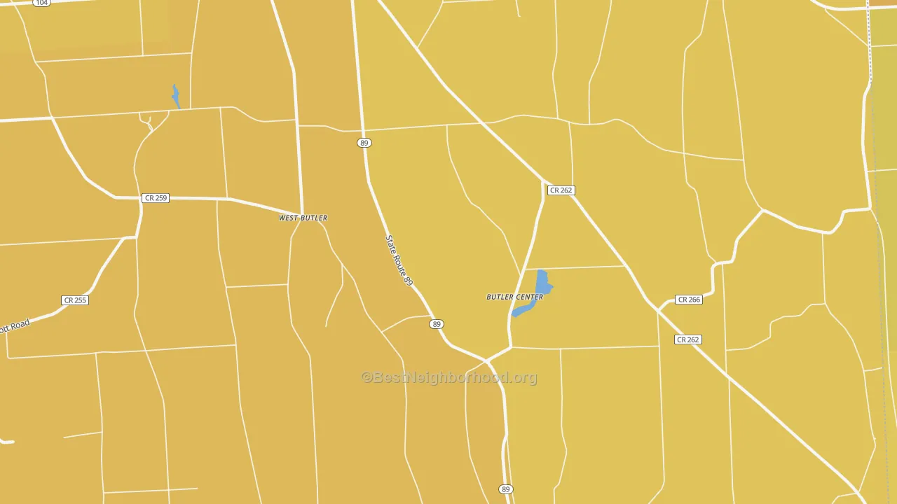 Map of the best neighborhoods in the Butler Center area, with better matches in green and worse matches in red