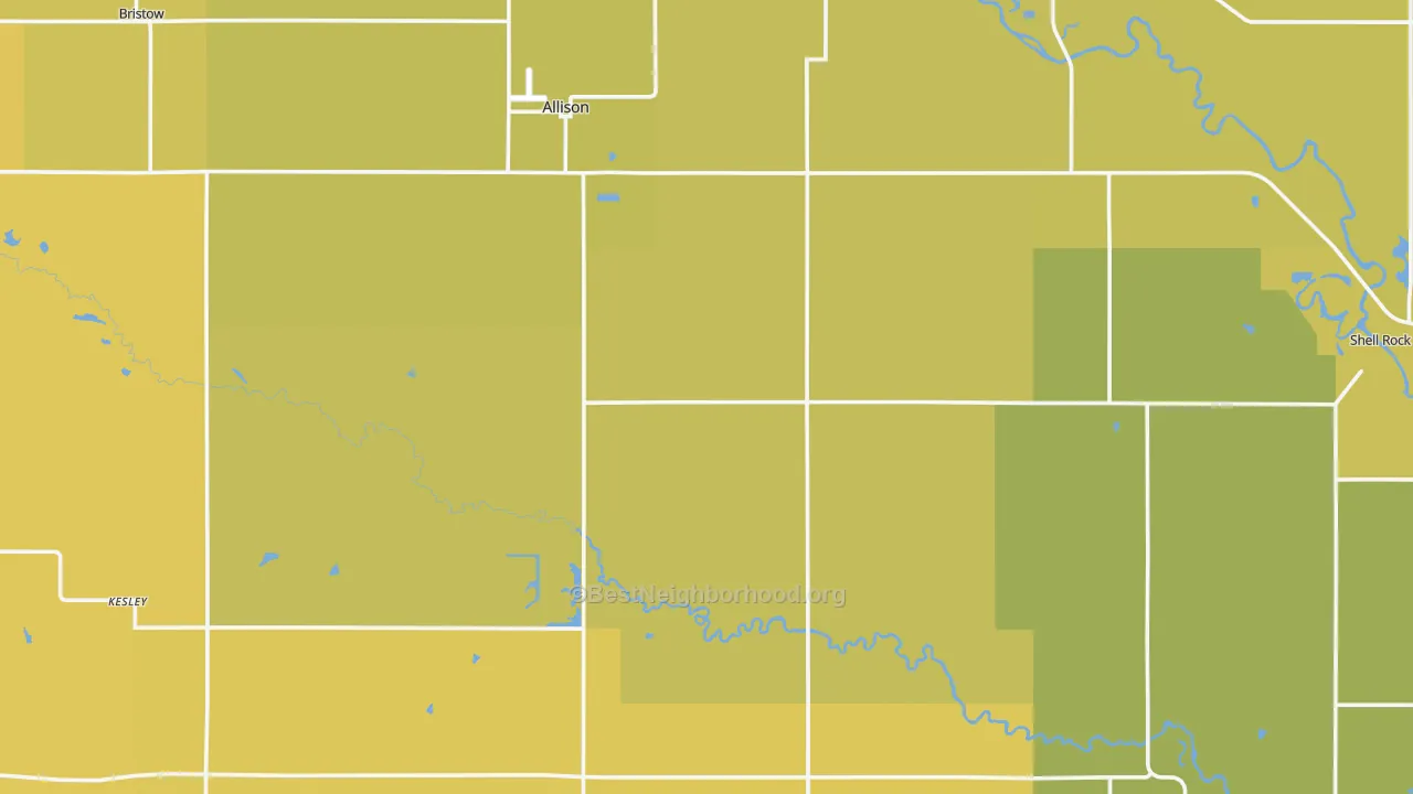 Map of the best neighborhoods in the Butler County area, with better matches in green and worse matches in red