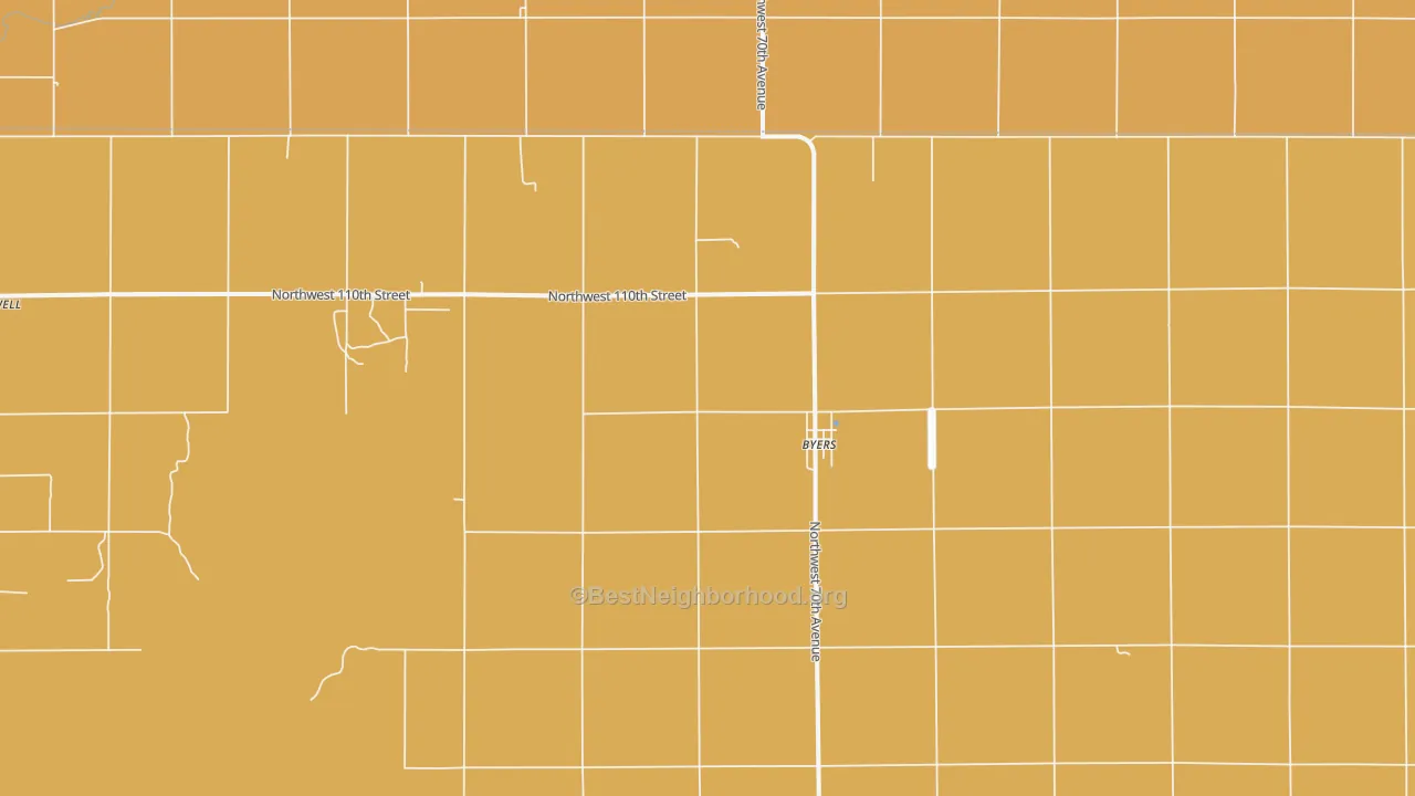 Map of the best neighborhoods in the Byers area, with better matches in green and worse matches in red