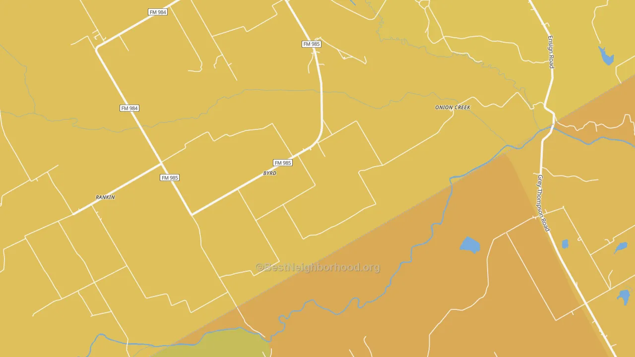 Map of the best neighborhoods in the Byrd area, with better matches in green and worse matches in red