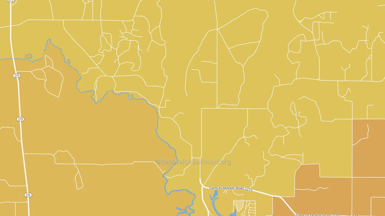 Map of the best neighborhoods in the Byrds area, with better matches in green and worse matches in red