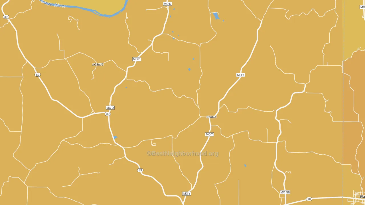 Map of the best neighborhoods in the Byron area, with better matches in green and worse matches in red