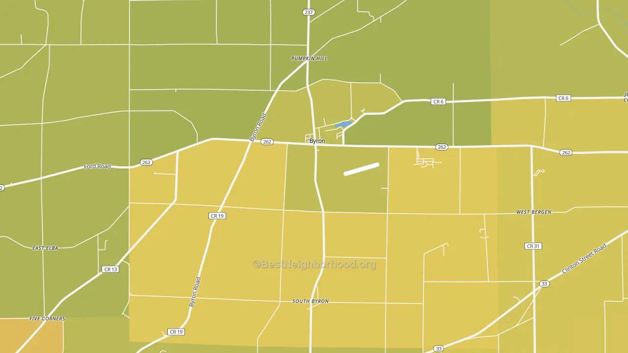 Map of the best neighborhoods in the Byron area, with better matches in green and worse matches in red