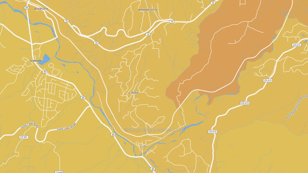 Map of the best neighborhoods in the C-Road area, with better matches in green and worse matches in red
