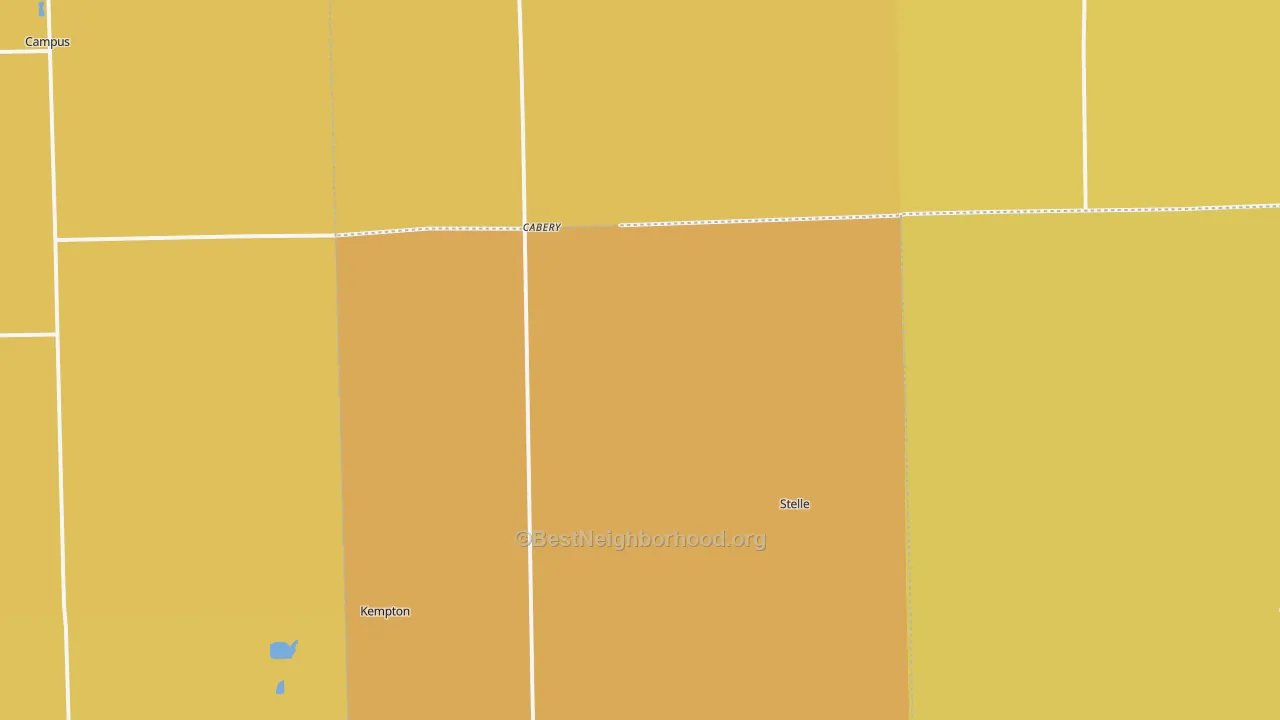 Map of the best neighborhoods in the Cabery area, with better matches in green and worse matches in red