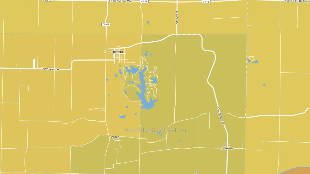 Map of the best neighborhoods in the Cable area, with better matches in green and worse matches in red