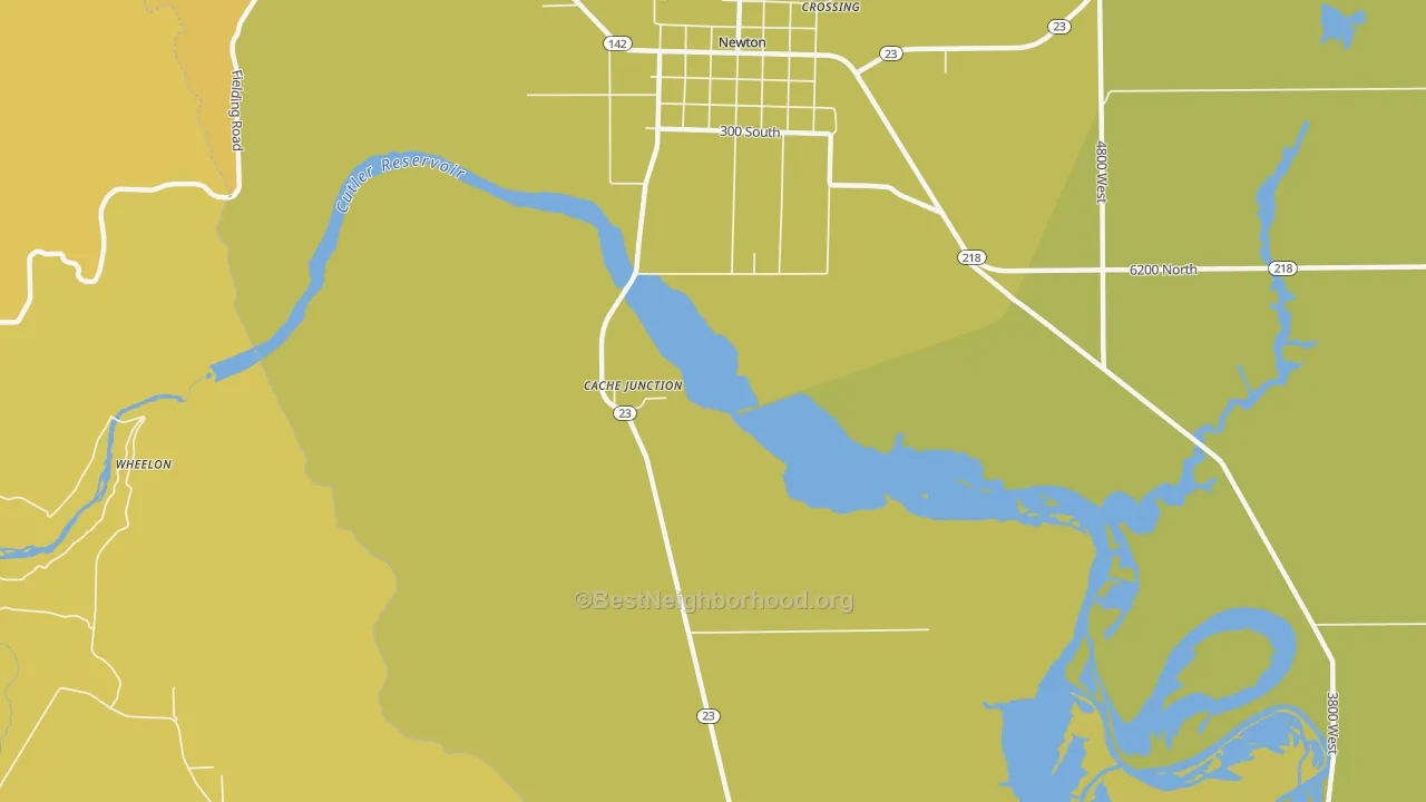 Map of the best neighborhoods in the Cache Junction area, with better matches in green and worse matches in red