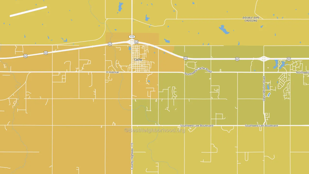 Map of the best neighborhoods in the Cache area, with better matches in green and worse matches in red