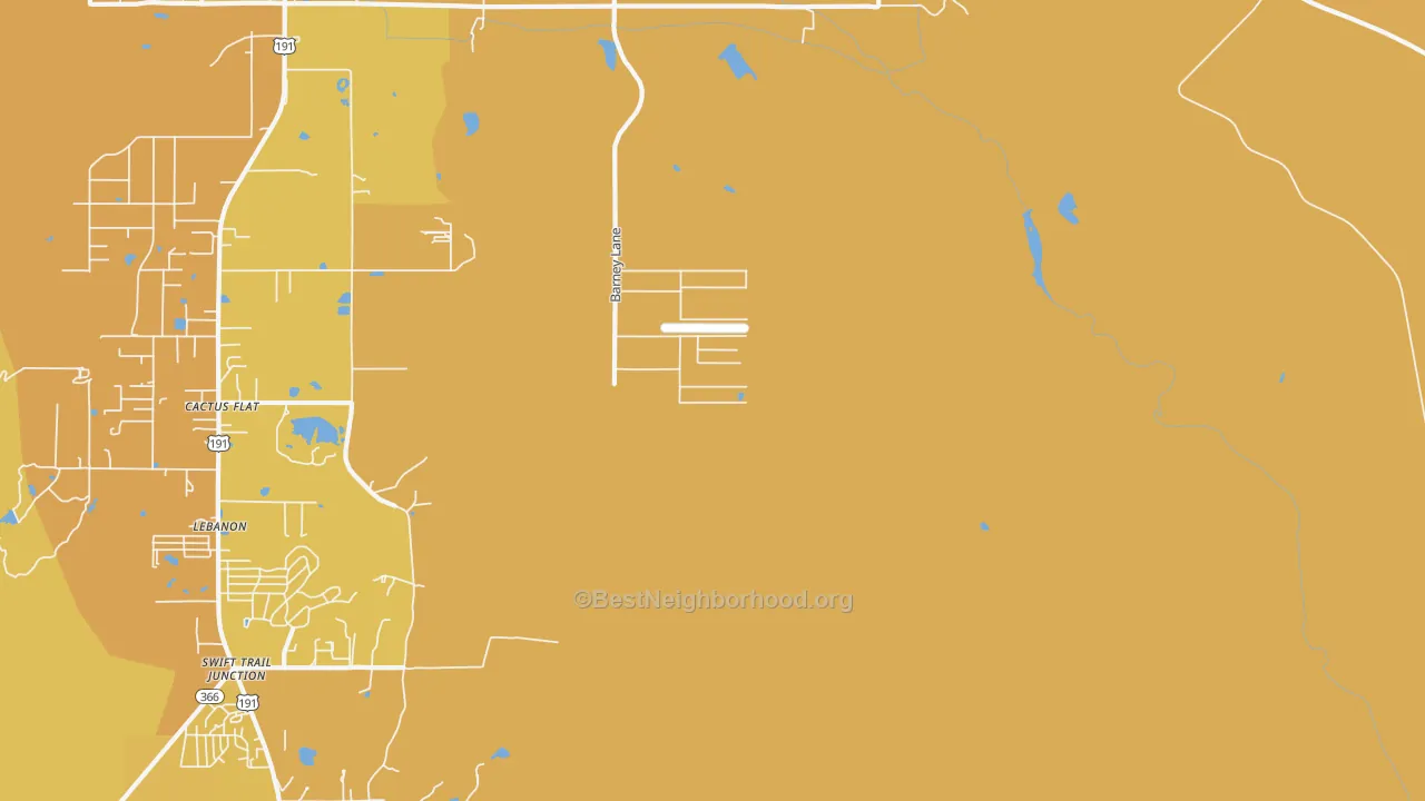 Map of the best neighborhoods in the Cactus Flat area, with better matches in green and worse matches in red