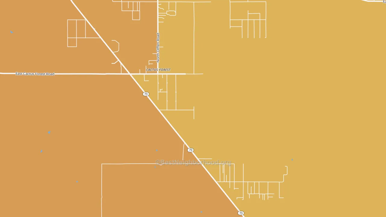 Map of the best neighborhoods in the Cactus Forest area, with better matches in green and worse matches in red