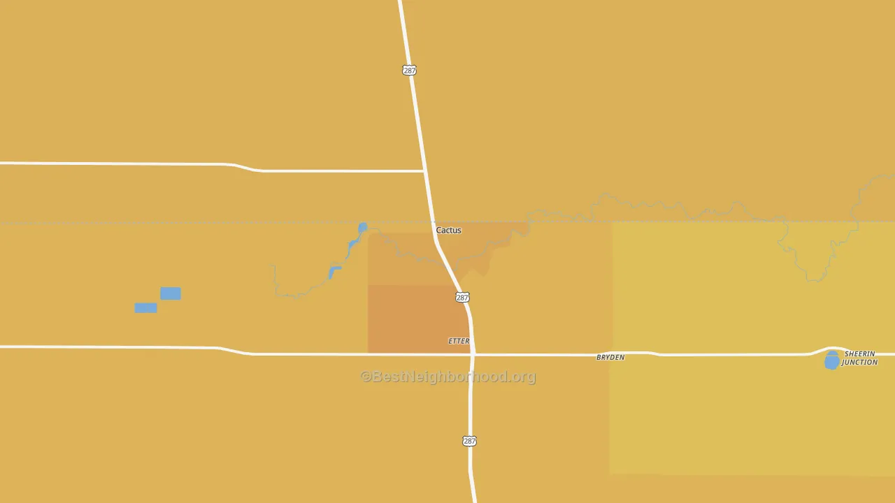 Map of the best neighborhoods in the Cactus area, with better matches in green and worse matches in red